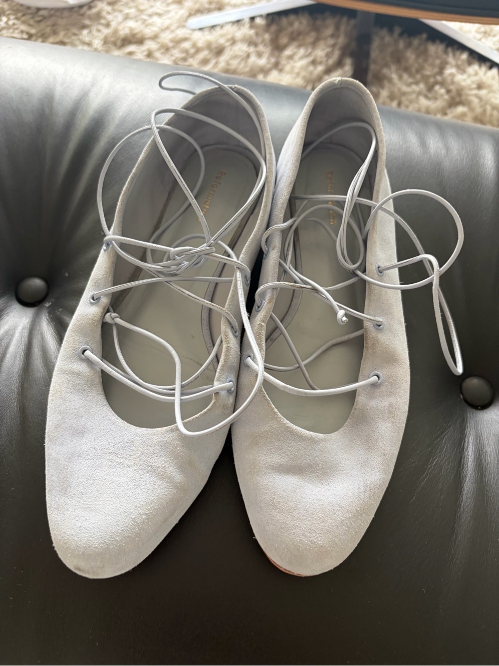 Reformation Lace-Up Women’s Suede Ballet Flats — Light Blue